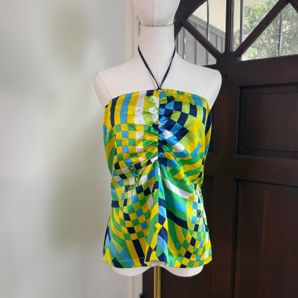 COOGI Tops - Coogi Halter Top Silk Geometric Pop Art Y2K‎ Stretch | Womens Size Large